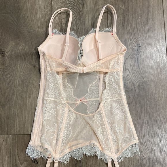 Victoria’s Secret Peach Lace Push Up Garter Corset‎ Slip Size 34C - Picture 9 of 13